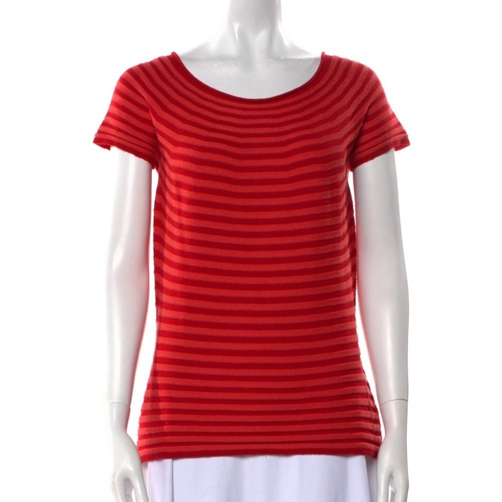 Armani‎ Collezioni Red / Orange Wool Striped Top, Size 12